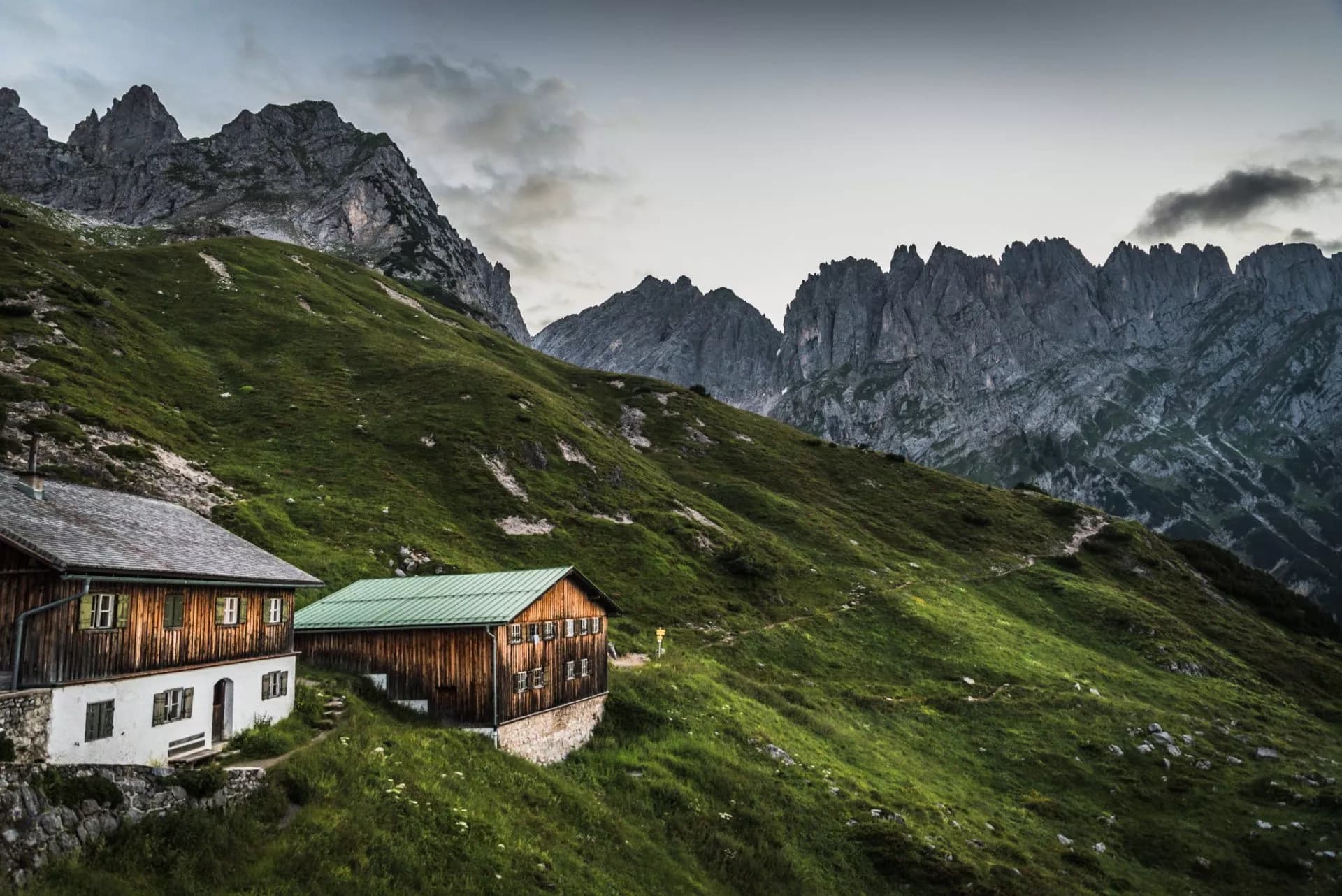 View from Gruttenhuette, an alpine hut on Wilder Kaiser mountains, Going, Tyrol, Austria -  Hiking in the Alps of Europe