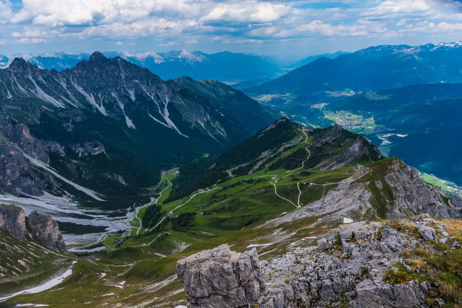 aerial view of the schlick 2000 hiking area, stubai valley, tyrol