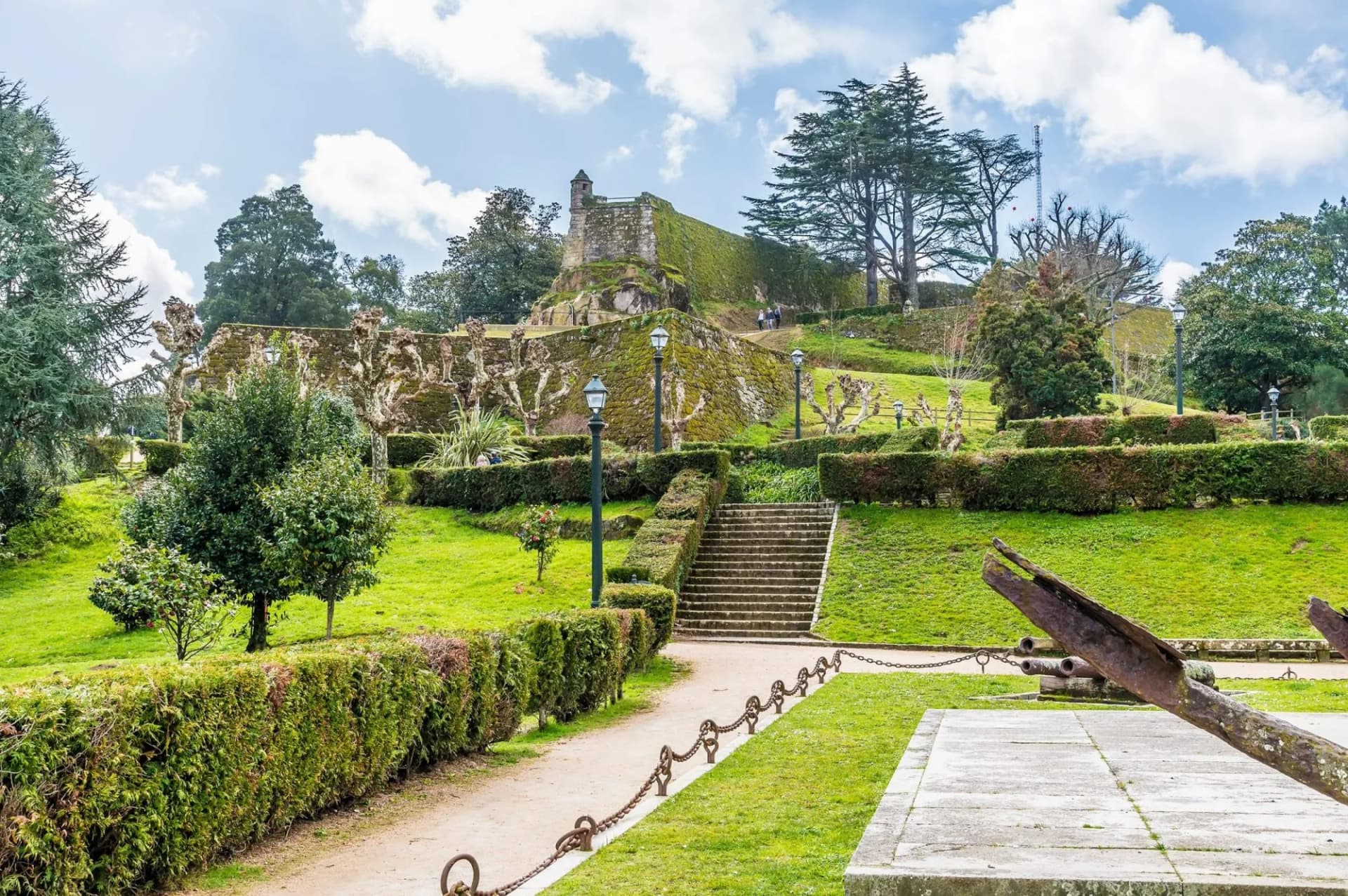 A view up towards the Castro castle in Vigo, Spain on a spring day