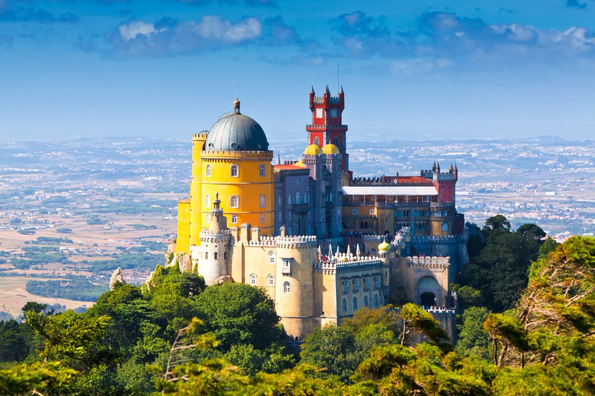 Palace of Pena in Sintra. Lisbon, Portugal. Famous landmark.