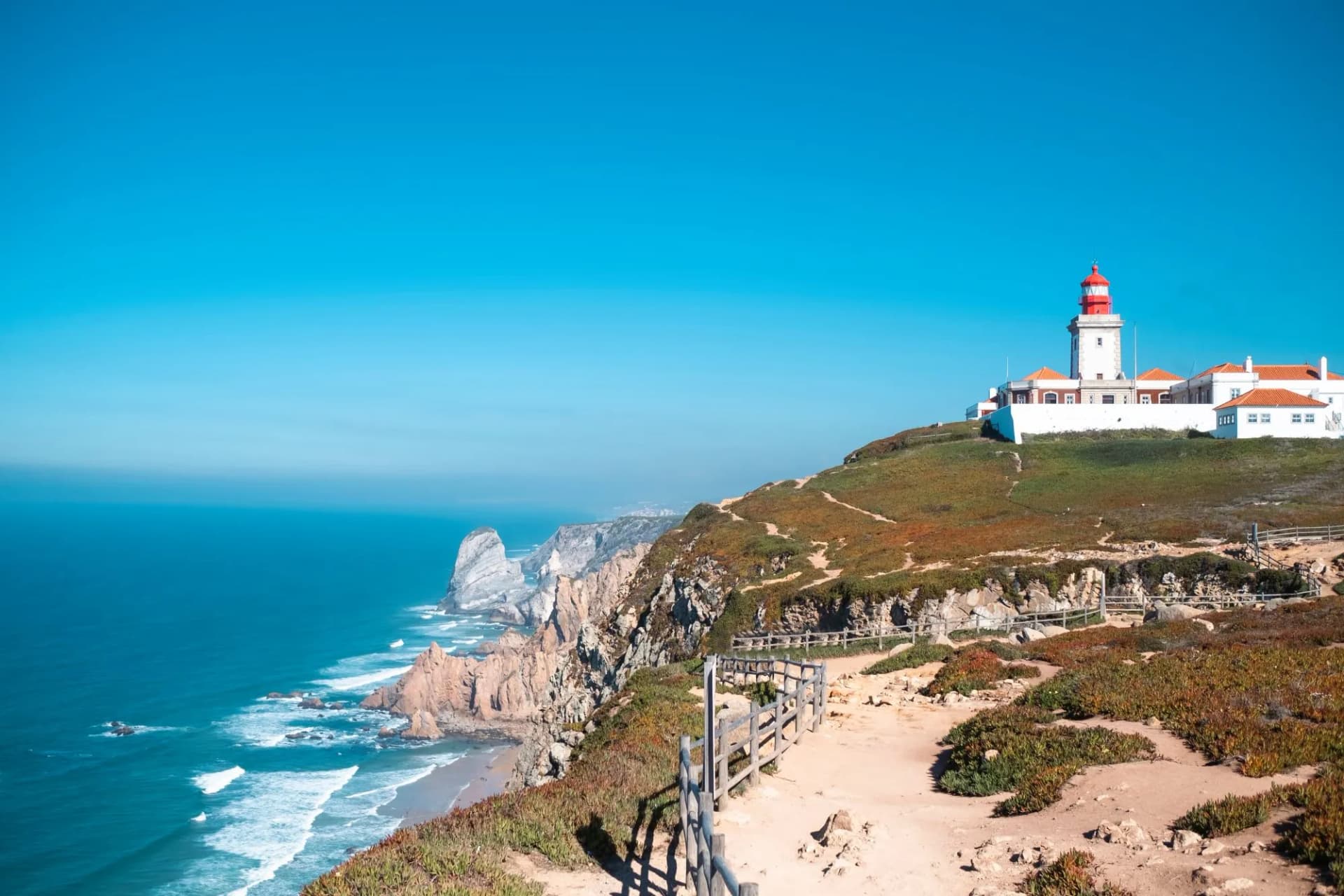 View of the Cabo da Roca Lighthouse. Sintra, Portugal.