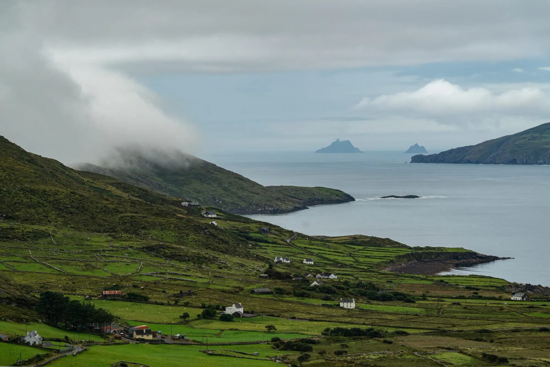 Scenic view of Ballinskelligs Bay from the Ring of Kerry (N70) near Waterville, Iveragh Peninsula, County Kerry, Ireland