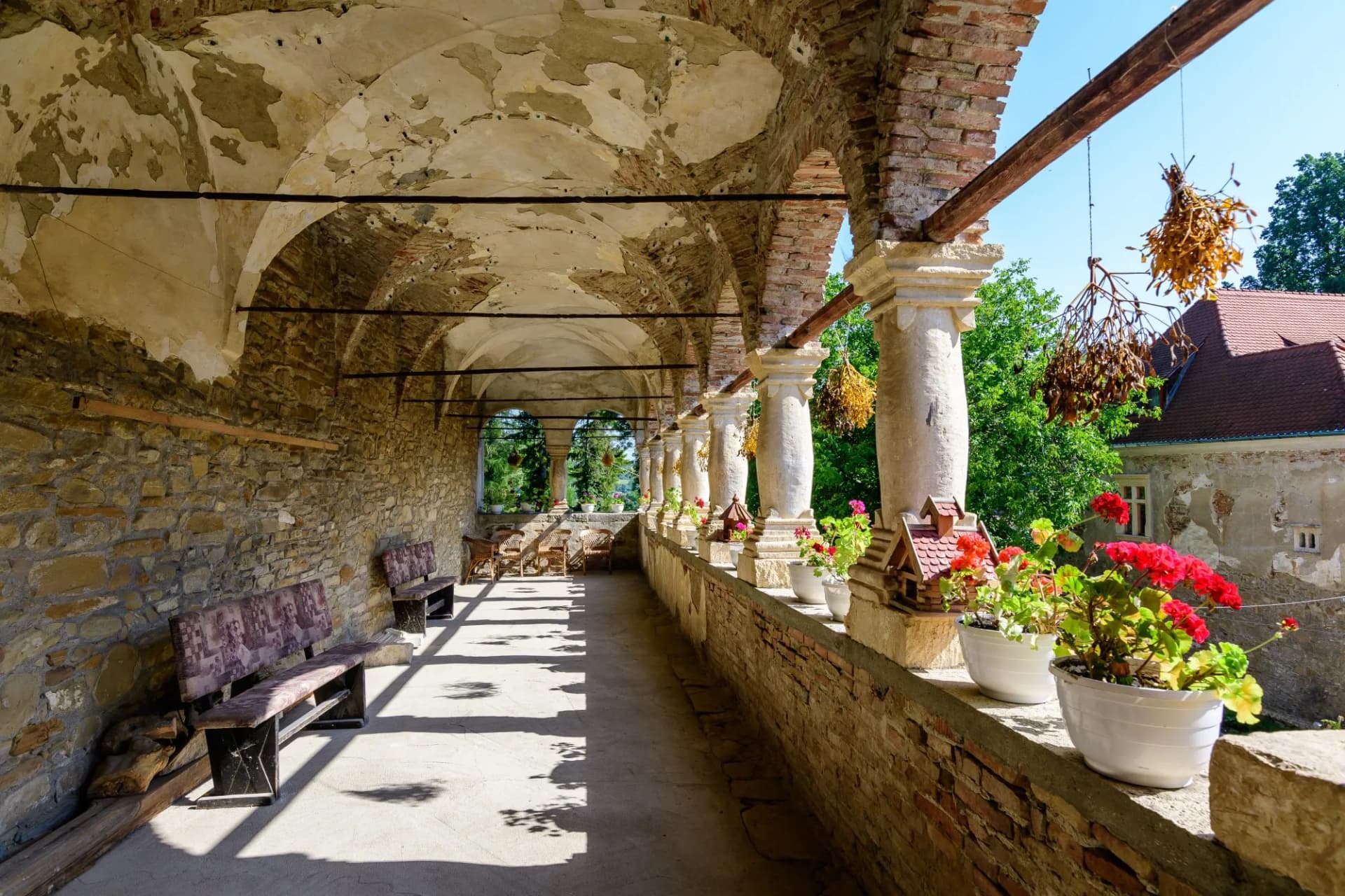 Old building in the renovation process at Cris Bethlen Castle in Mures county, in Transylvania (Transilvania) region, Romania in summer .