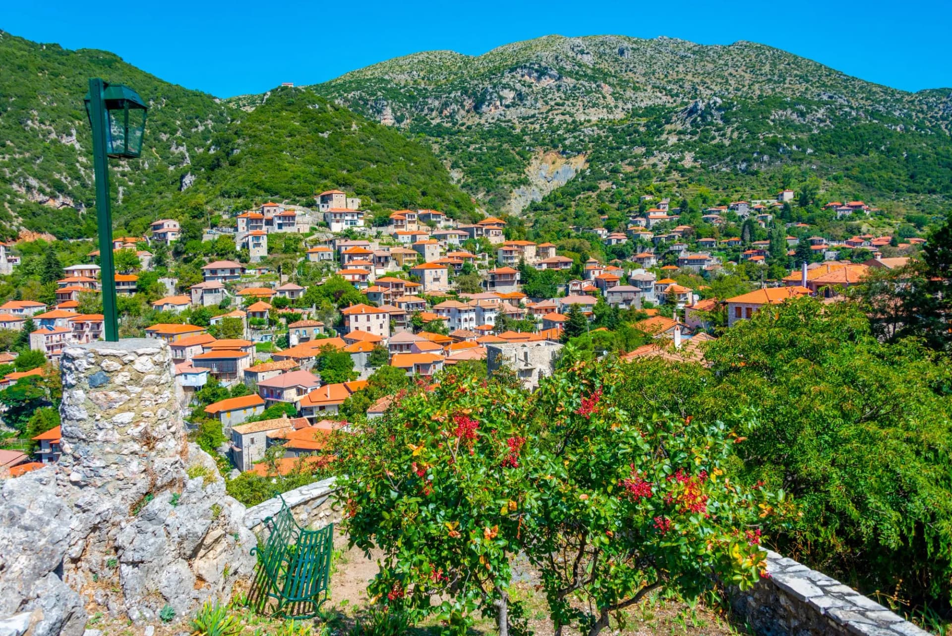 Historic Stemnitsa nestled amid lush Arcadian peaks
