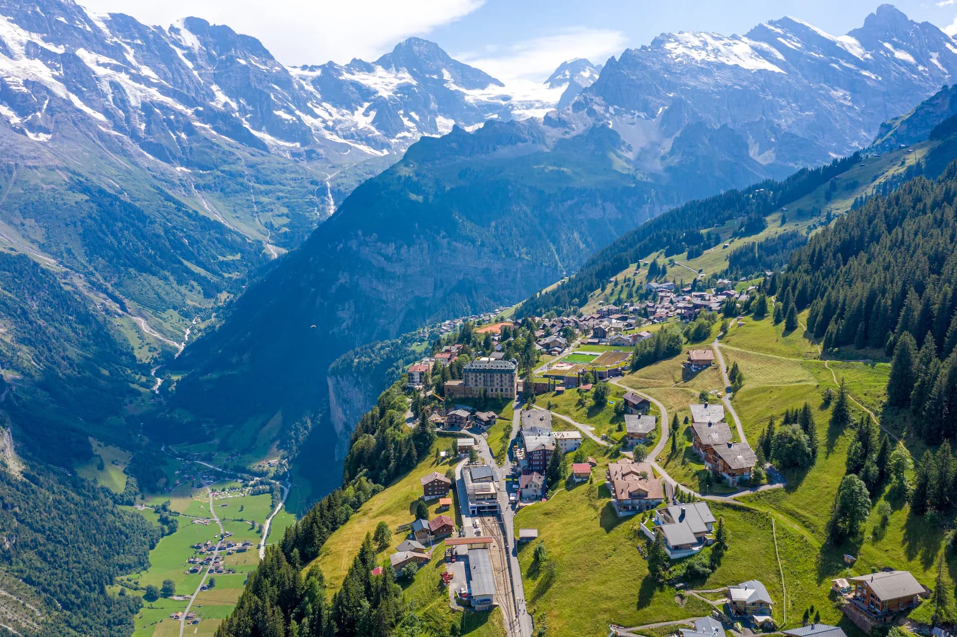 Aerial view over the village of Murren