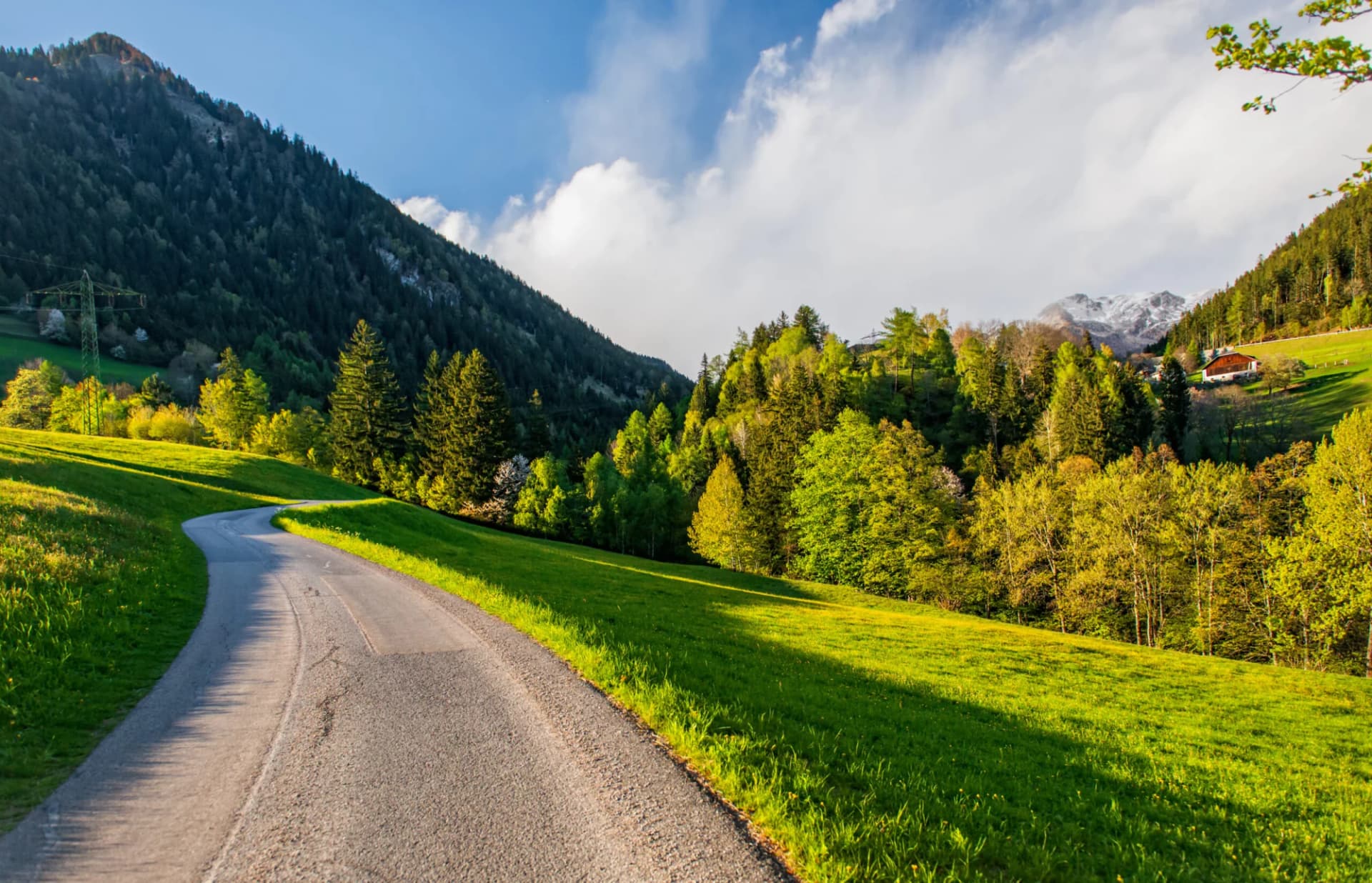 Road between Flattach and Innerfragant. Molltal Moelltal glacier, Carinthia, Austria in april sunny day