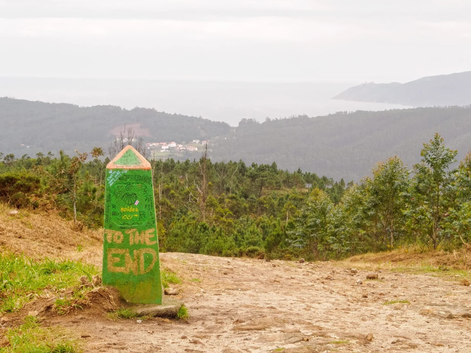First glimpse of the Atlantic Ocean on the Camino Finisterre - Cee, Galicia, Spain