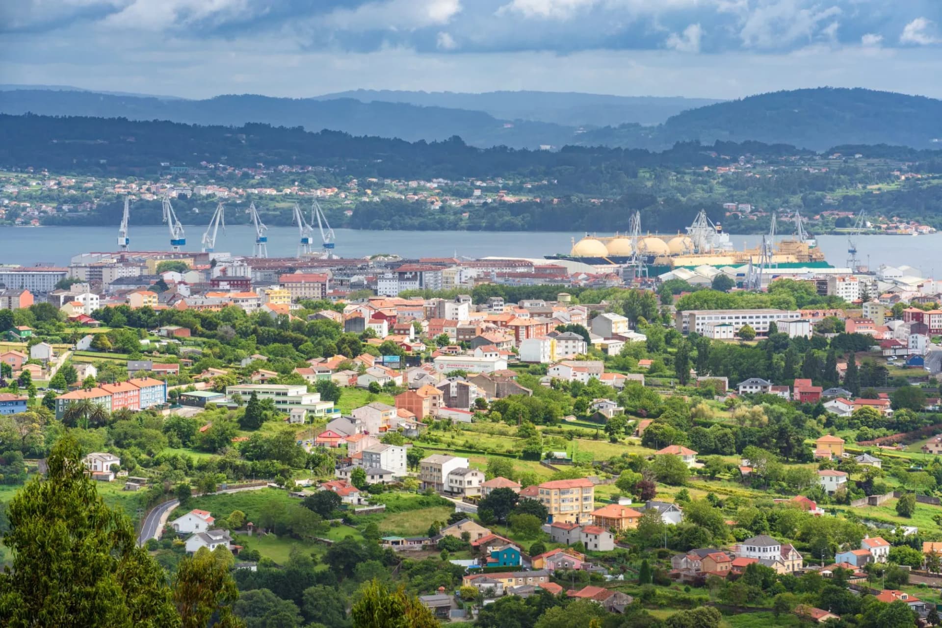 Ferrol, Galicia, Spain. High angle view panoramic of Ferrol from Ermita de Chamorro
