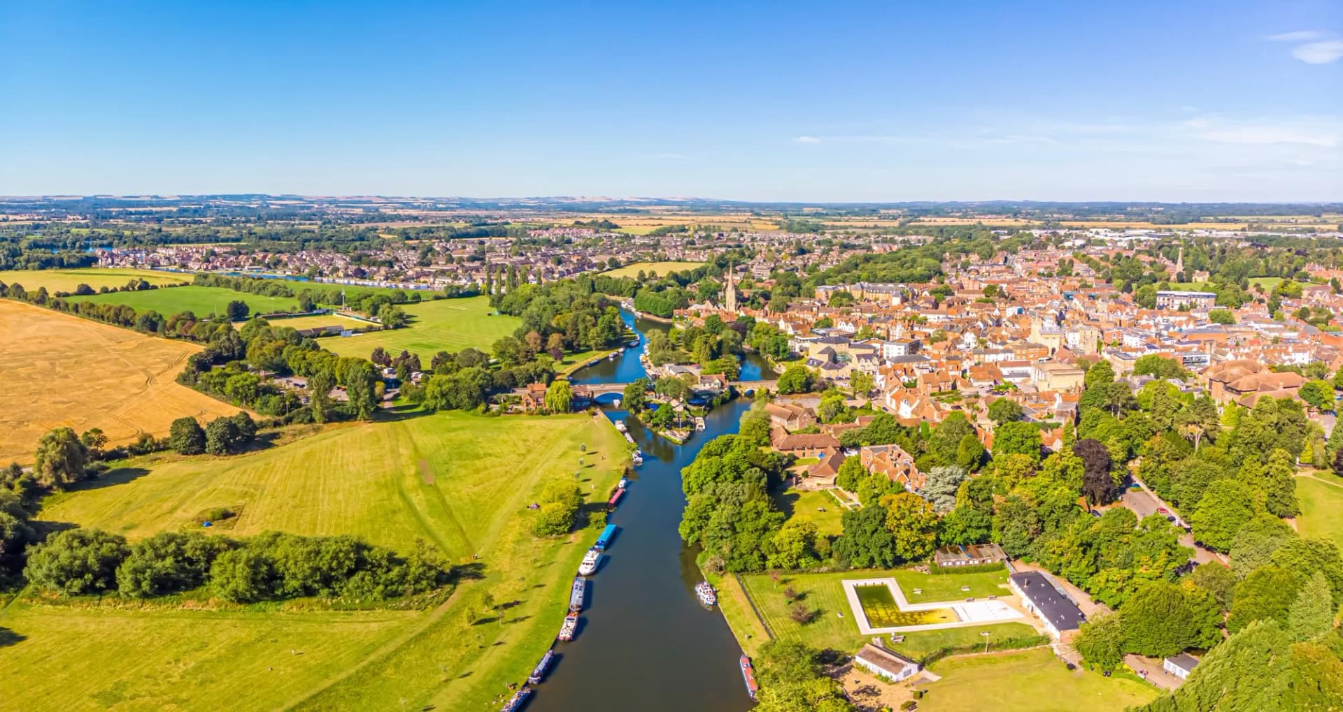 Aerial view of the river Thames near Abingdon