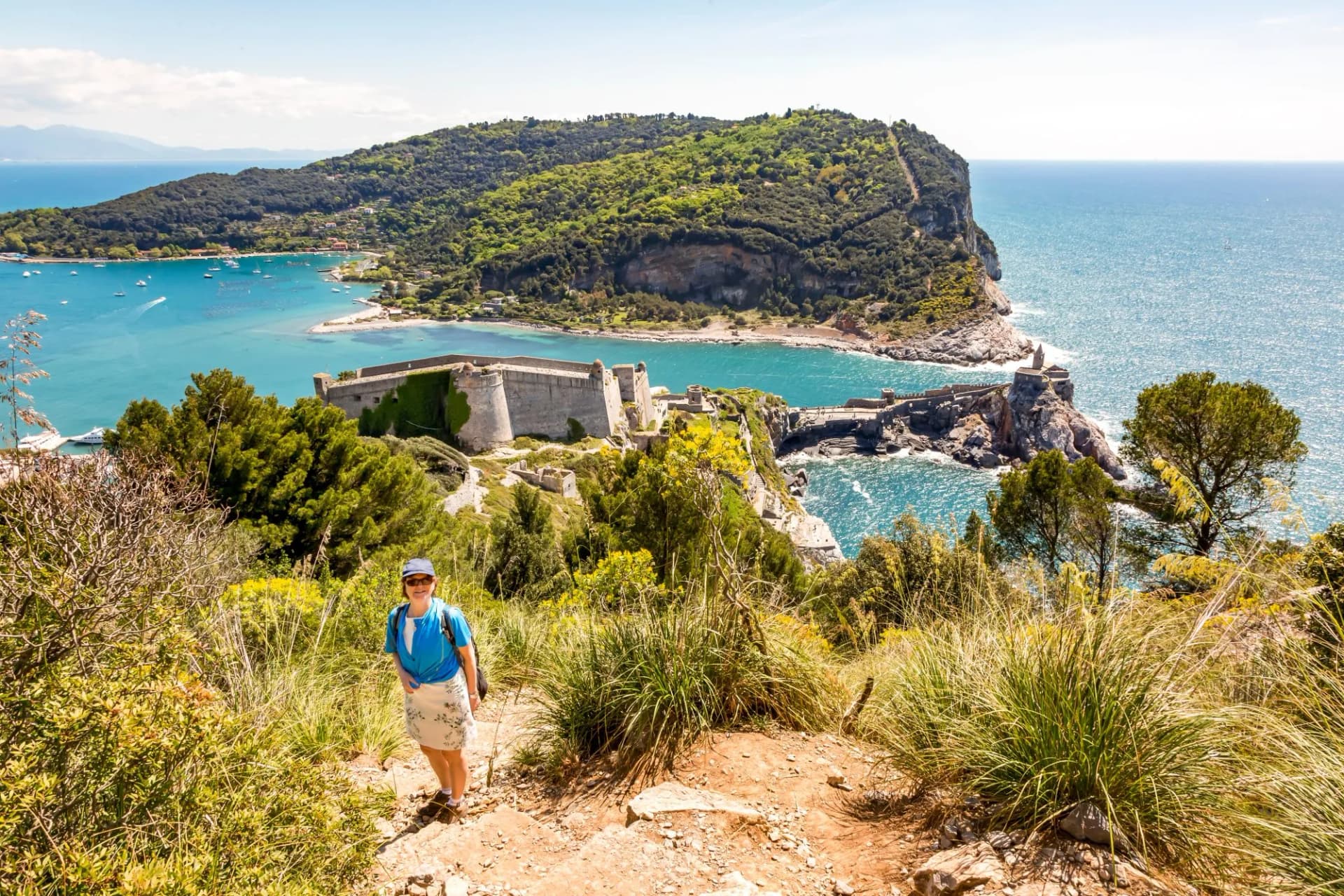Woman hiking in the Cinque Terre and Portovenere