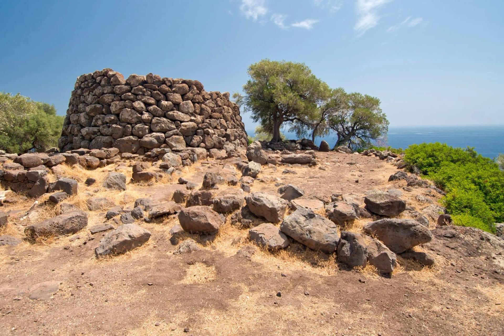 The ruins of the Nuraghe Mannu near Cala Gonone on the east coast of Sardinia, Dorgali, Sardinia, Italy