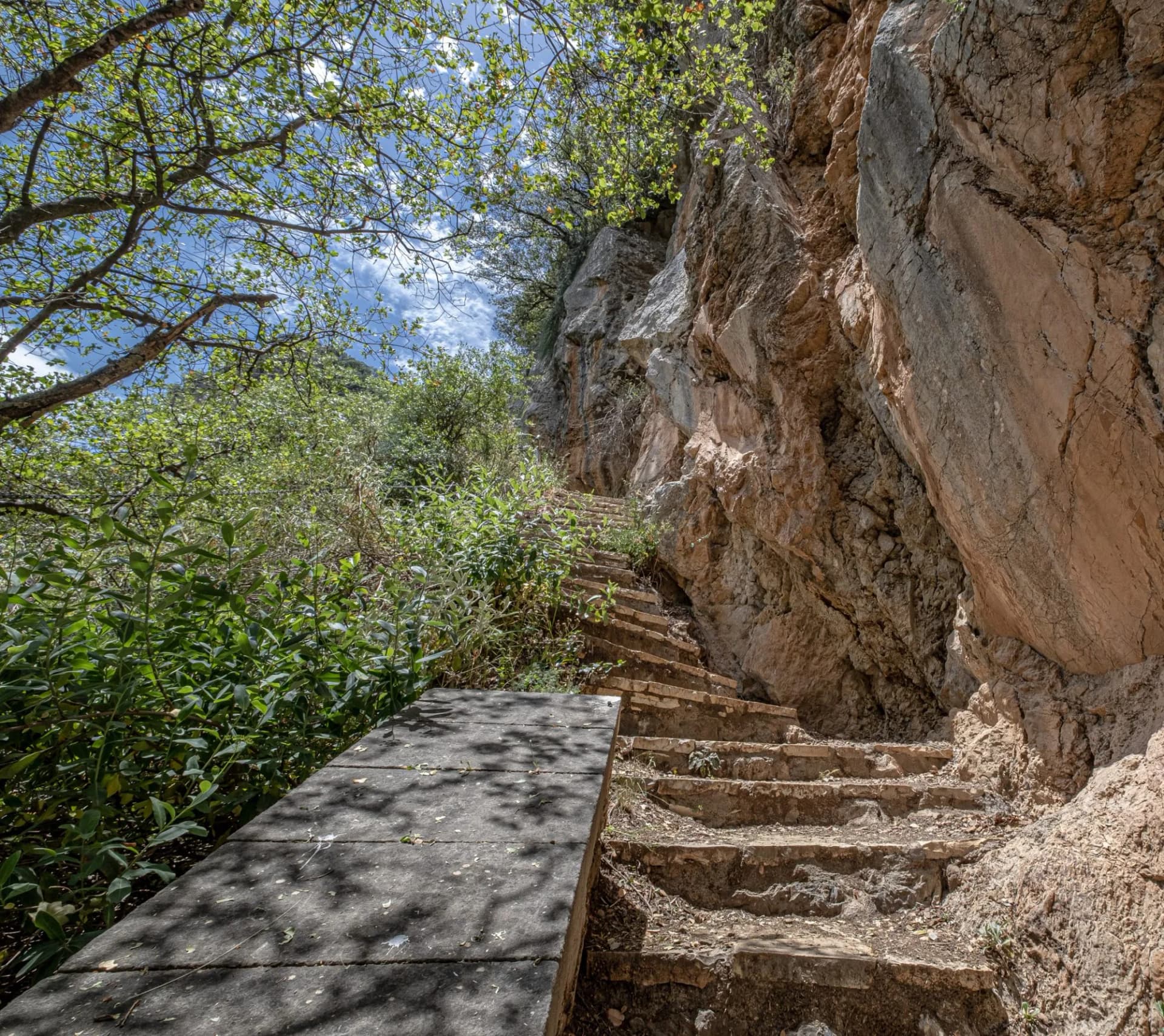 On Menalon Trail in Lousios Gorge from Prodromos Monastery to New Philosophohos Monastery, Dimitsana, Arcadia, Peloponnese, Greece