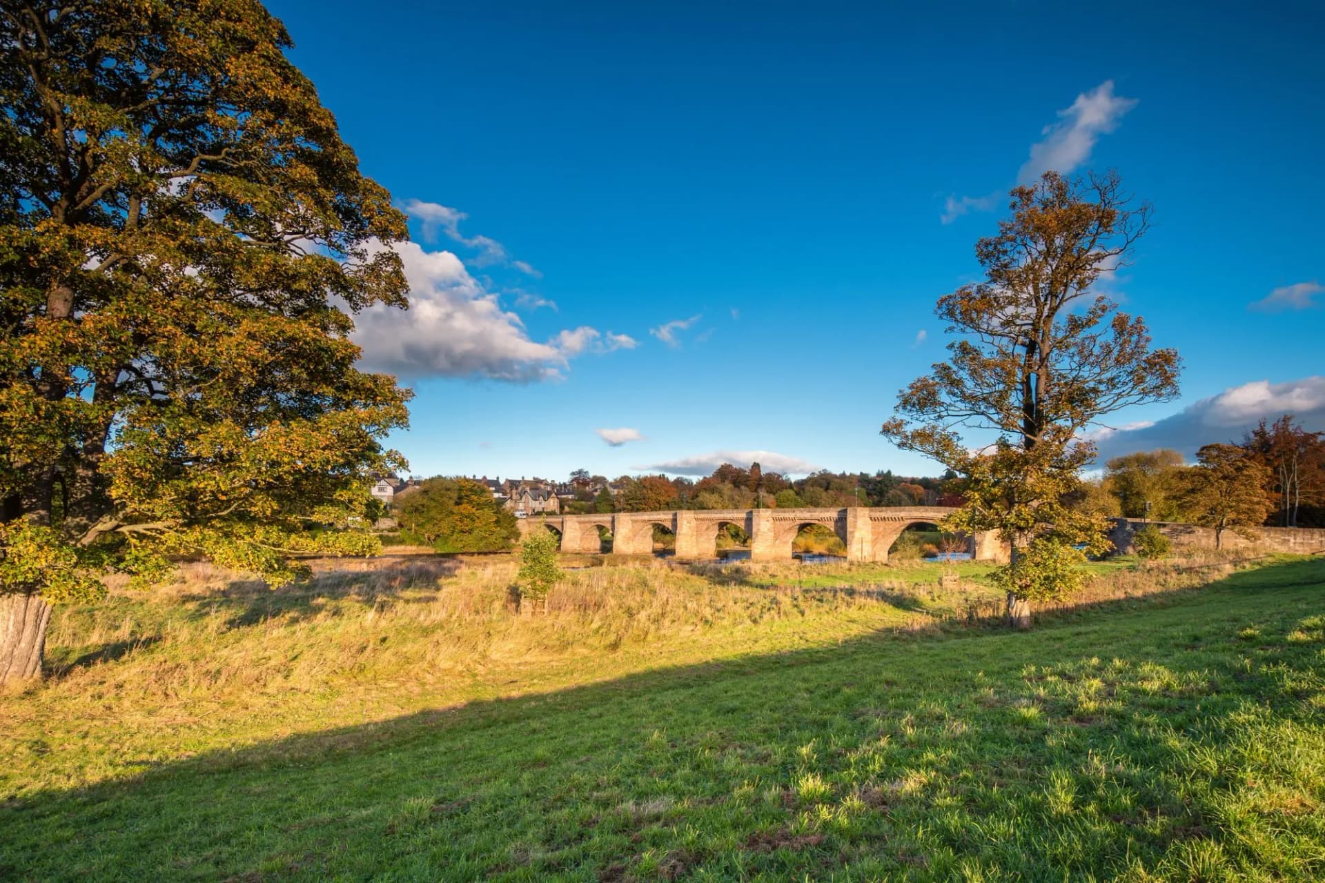 Corbridge Road Bridge in Autumn, originally built in the thirteenth century, the bridge at Corbridge allows crossing of the River Tyne