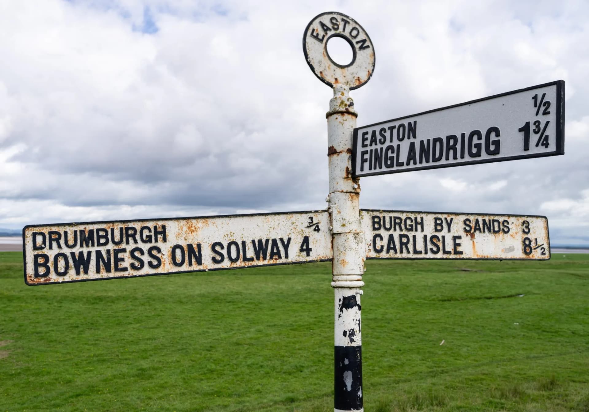 the sign near the western end of the Hadrian's Wall Path at Drumburgh, near Bowness-on-Solway, Cumbria, UK