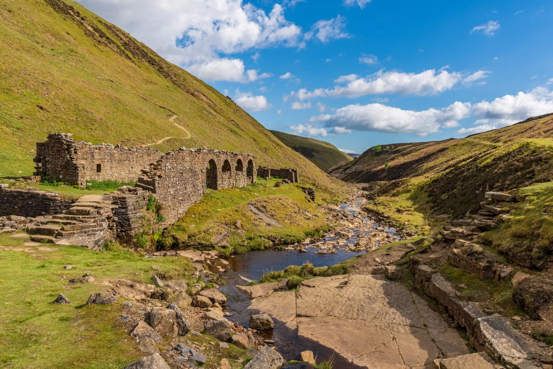 The remains of Blakethwaite Smelt Mill near Gunnerside, North Yorkshire, England, UK