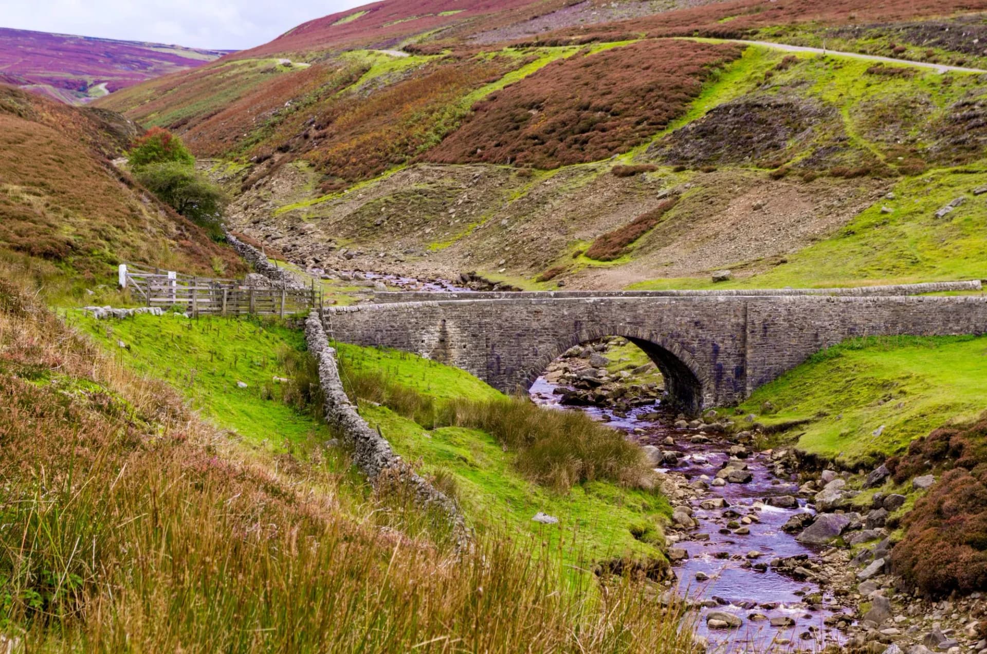 Old Gang Beck, Reeth High Moor. Stone bridge over Old Gang Beck, looking towards Reeth High Moor in North Yorkshire.