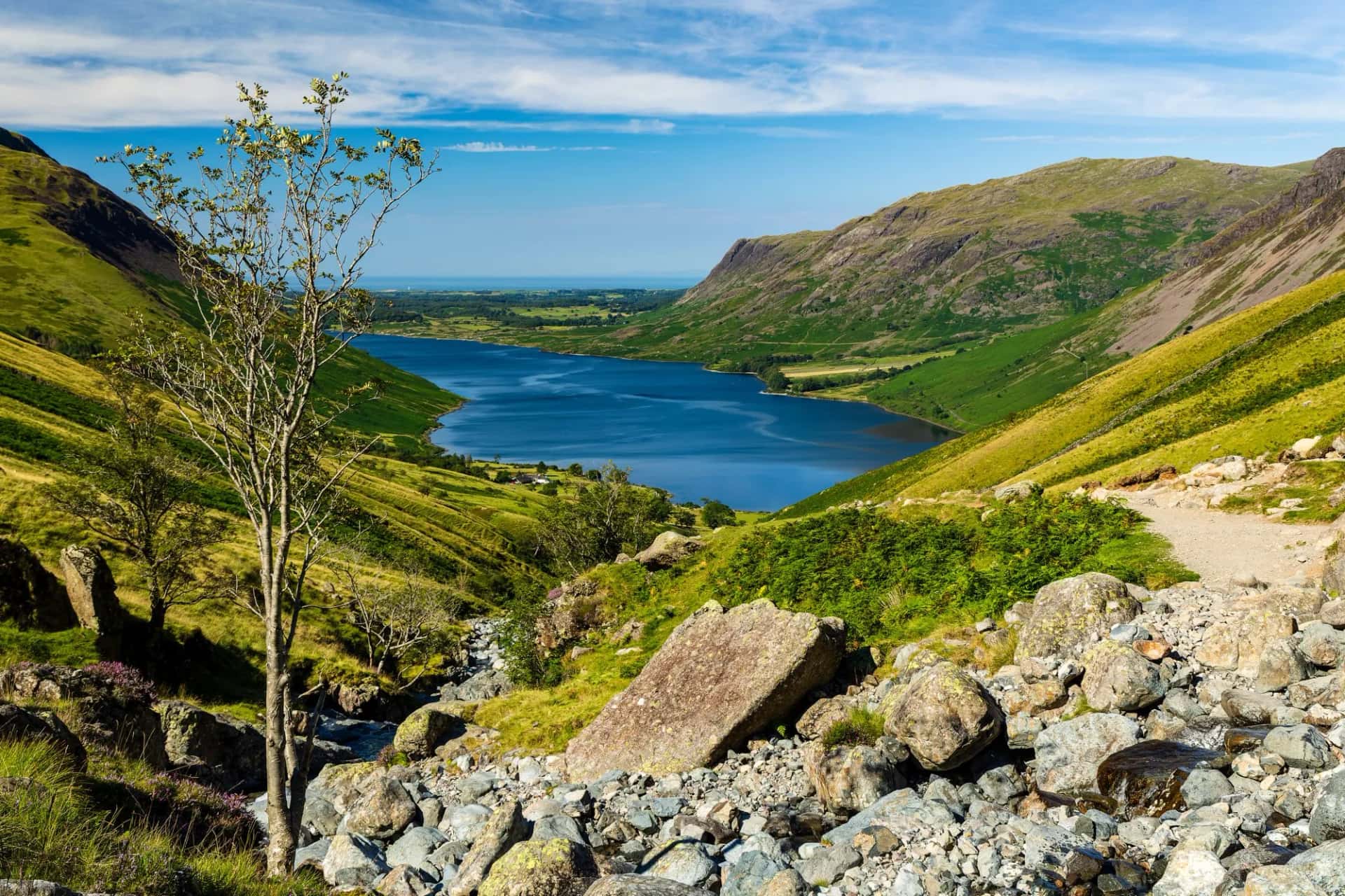 Wastwater viewed from the hiking trail climbing Scafell Pike - England's tallest mountain